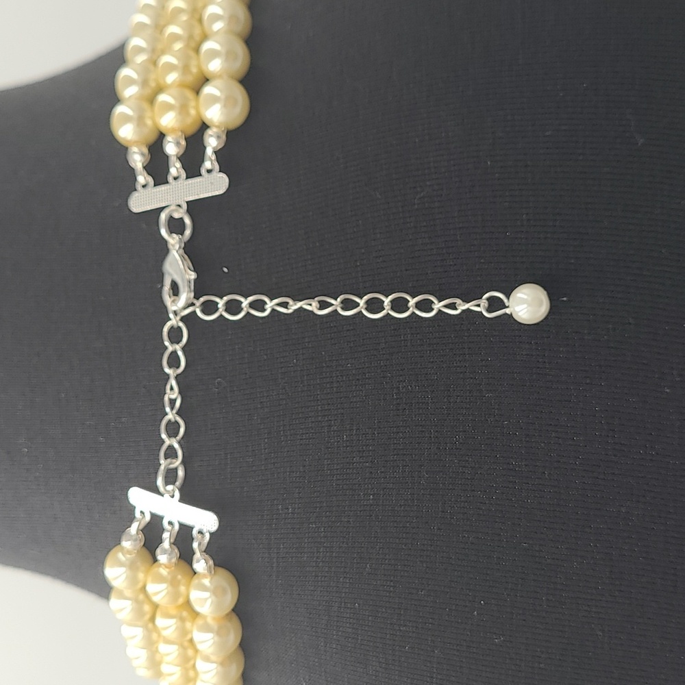 Triple Strand Faux Pearl Necklace 9" - Picture 3 of 4